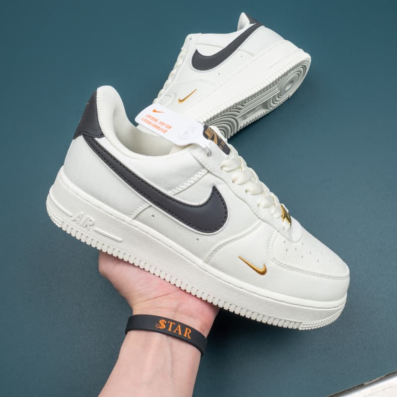 Nike Air Force 1 Low White Black With Mini Gold Swoosh